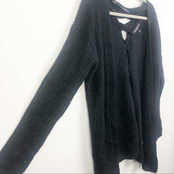 DEREK HEART | Black Lace Up Back Open Cardigan L - Picture 6 of 7